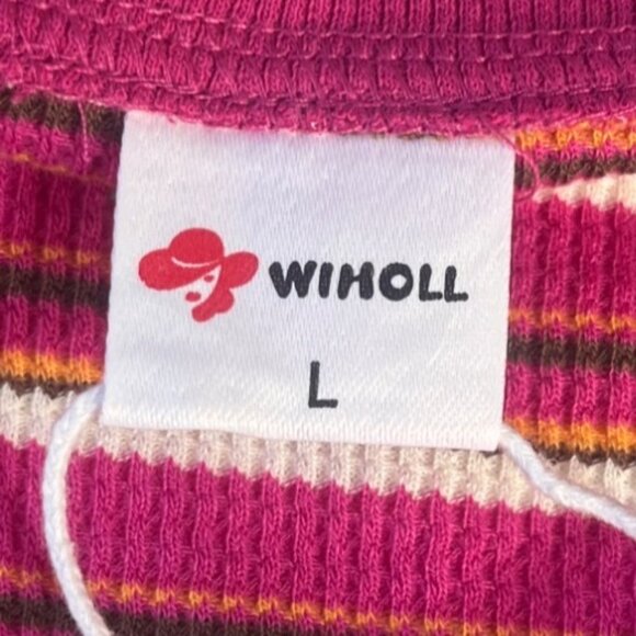 Wiholl Striped Collared Polo Shirt Womens Large Pink New - Picture 6 of 10